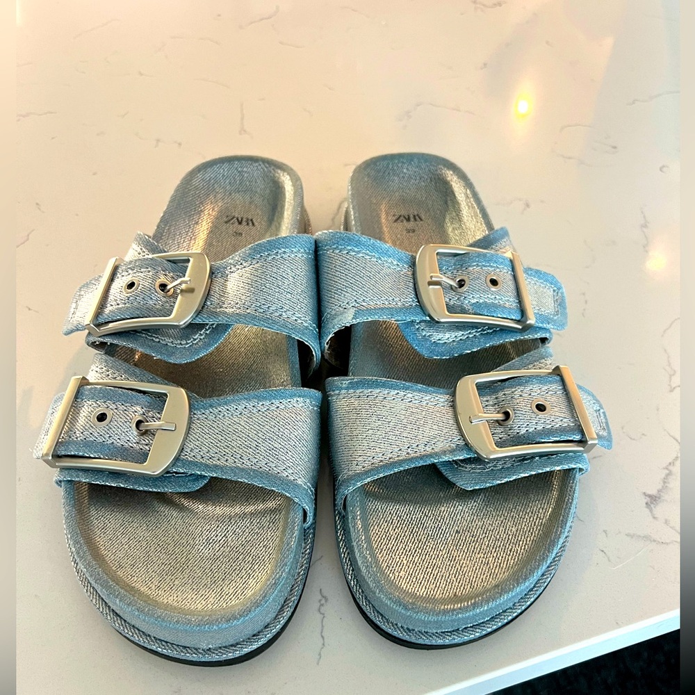 Zara metallic blue sandals